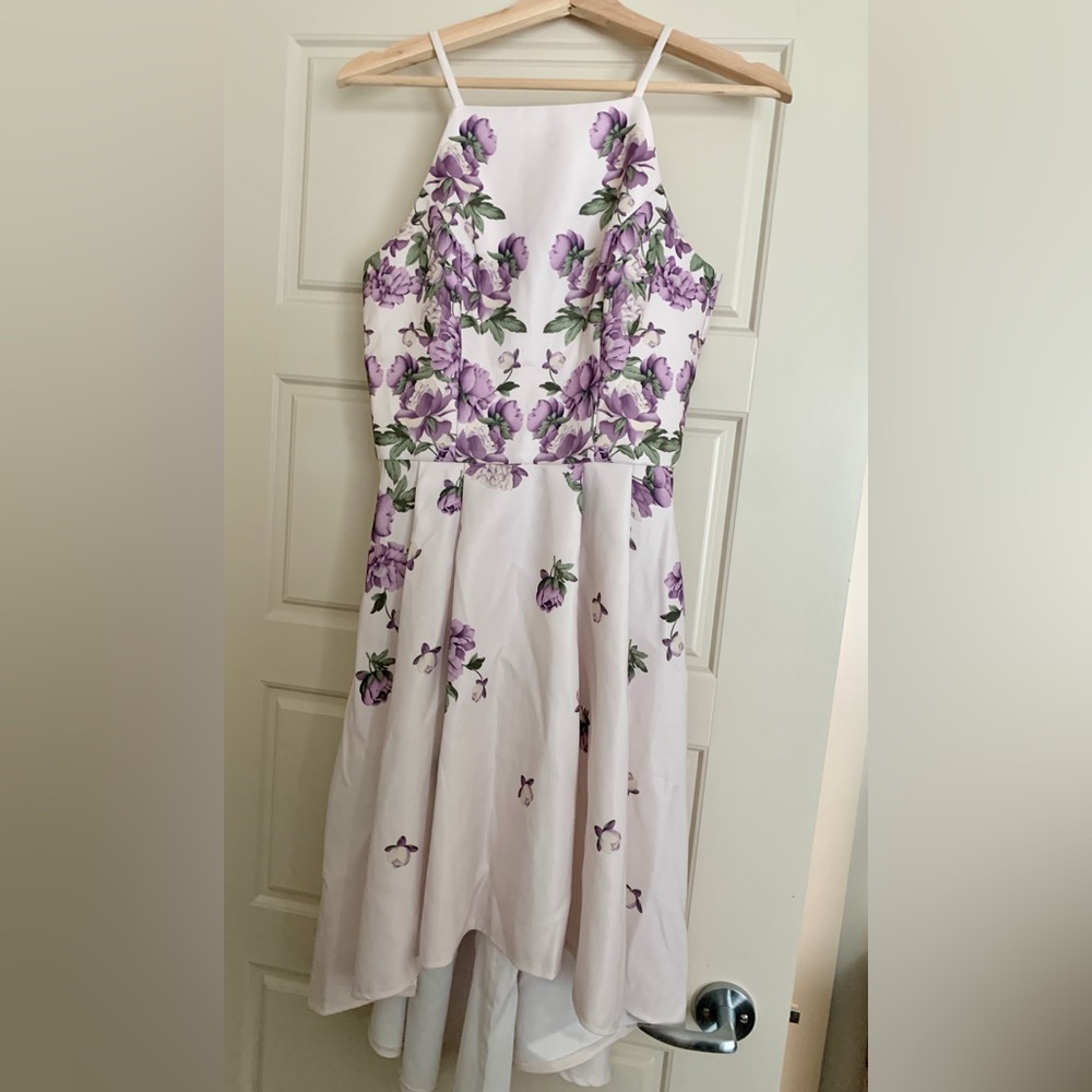 Chi Chi London Purple & White Floral Knee Length Dress Size UK 10/US 6